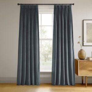 NWT 25x120” Distance Blue Grey Exclusive Fabrics Pleated Blackout Velvet Curtain